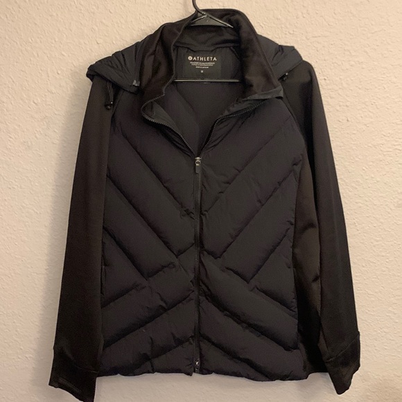 Athleta Jackets & Blazers - ATHLETA women's black full zipper puffy jacket removable hoodie plus size 1X